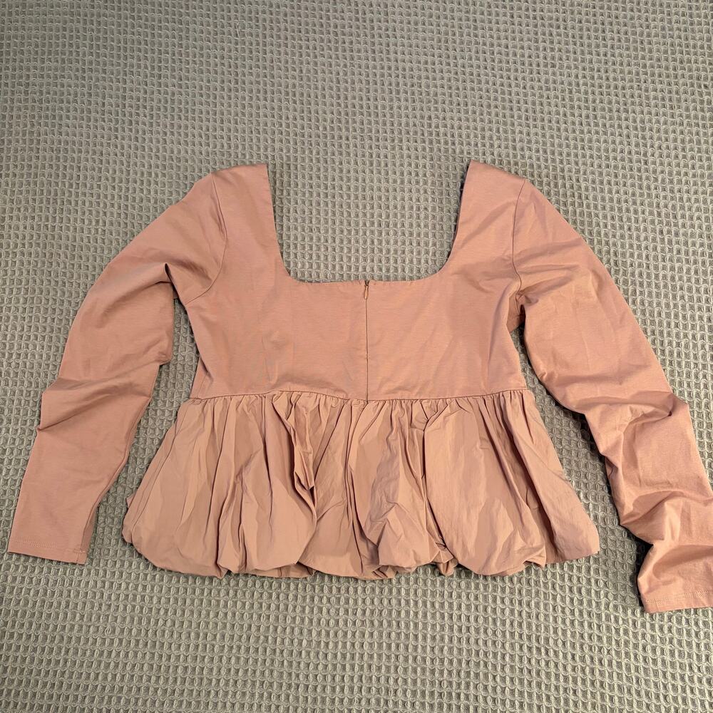 Steve Madden Avielle Pink Square Neck Peplum Long Sleeve Top Size Medium - Picture 3 of 7